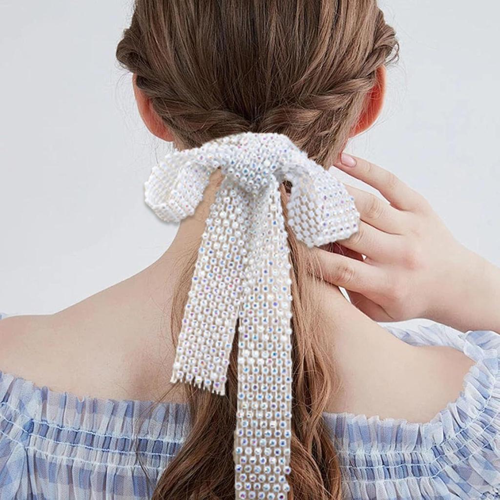 Glitter Rhinestone Neck Tie, Long Crystal Skinny Scarf for Women