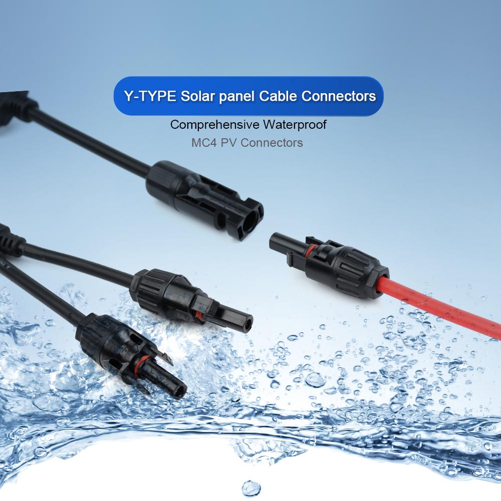 1PC Power Solar Connectors 30A Y-Branch Cable, Solar Cable Parallel Adaptor In Pair for Solar Panel 1*M/FF+1*F/MM Black Red Power