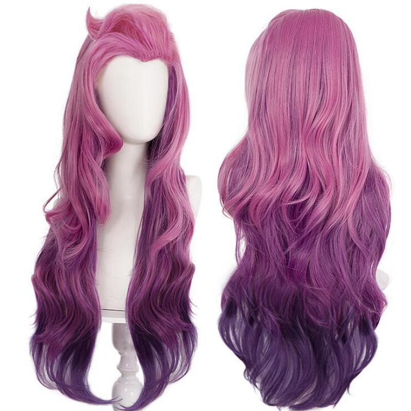 Аниме-игра, вьющийся парик с волной серафина, карнавальный костюм KDA, термостойкие синтетические волосы, женские розовые, смешанные, фиолетовые, длинные парики