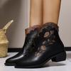 Женские хлопковые ботинки на толстом каблуке, новые зимние, с острым носком, на молнии сзади, с вышивкой, противоскользящие, износостойкие, короткие ботинки
