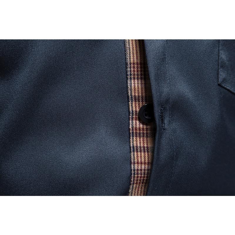 Mens Casual Long Sleeve Plaid Stitching Shirt European Size