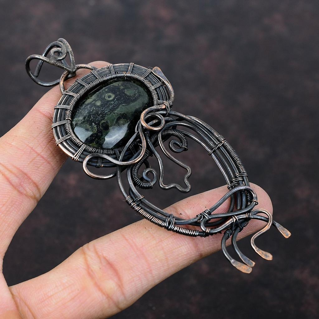 Подвеска из яшмы Камбаба, медная проволочная обертка, ручная работа, уникальный медный дизайн, подвеска с драгоценными камнями, проволочная обертка, подарок для него