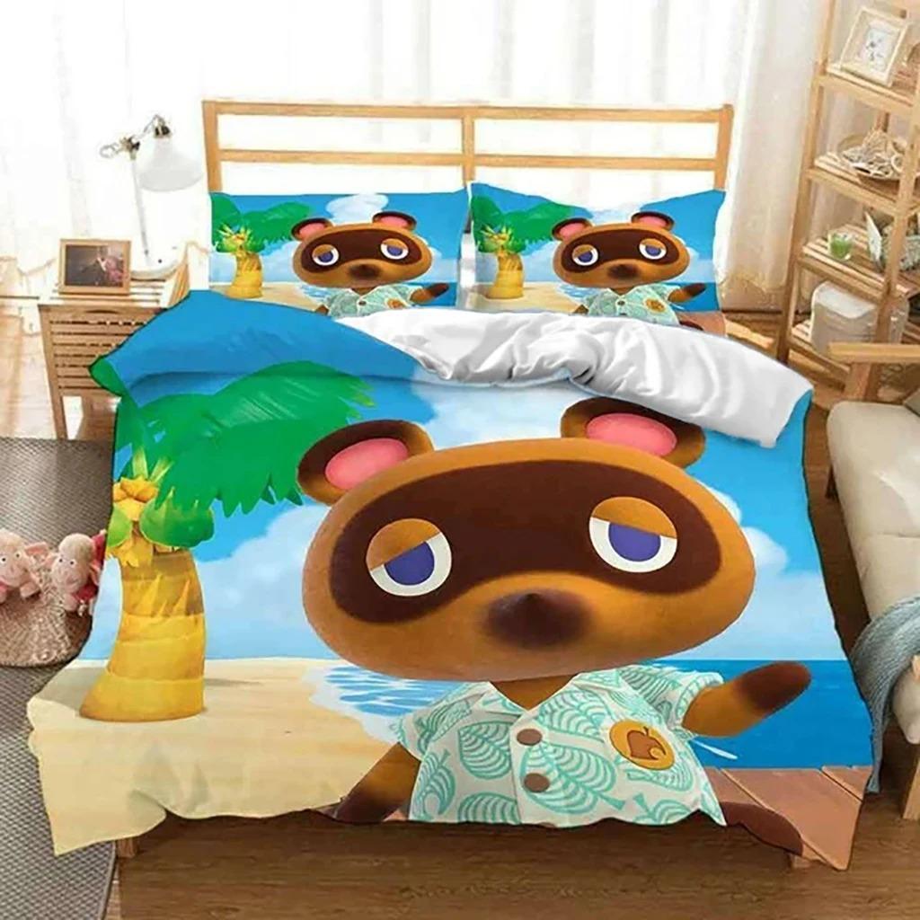 Комплект постельного белья Cartoon Animal Crossing для мальчиков и девочек, двуспальный размер, пододеяльник, наволочка, детская кровать, взрослая мода, домашний текстиль