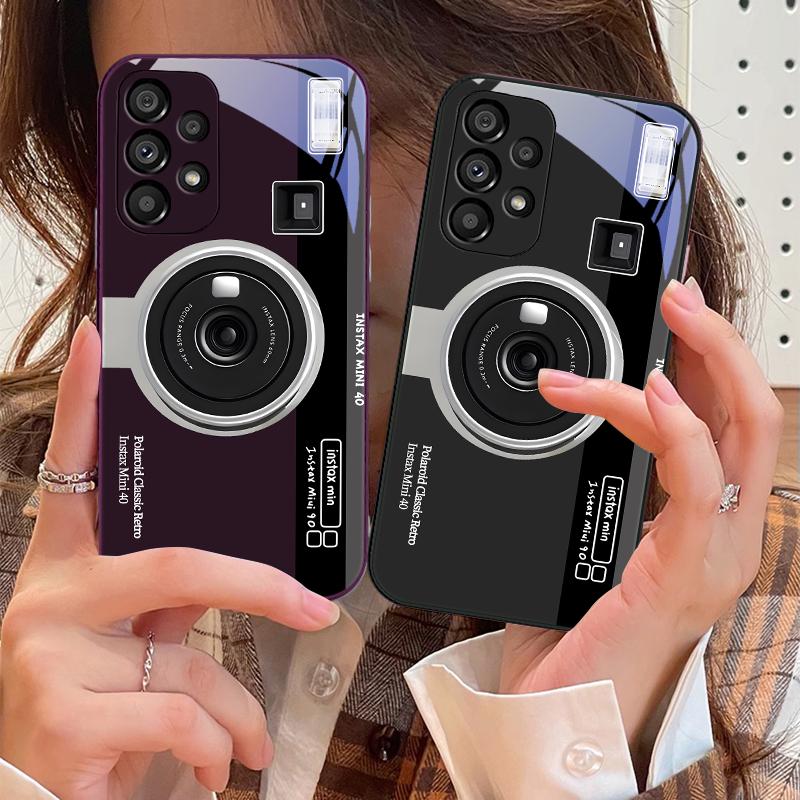 Закаленное Стекло Чехол Для Телефона Для Samsung Galaxy S10 4G S20 11E 30 S21 21Fe 22 Pro S23 Ultra 5G S8 S9 Ретро Камера Зеленый Розовый
