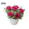 Цветущий букет, искусственный бонсай, искусственный цветок розы, горшок для домашнего сада, вечерние украшения стола