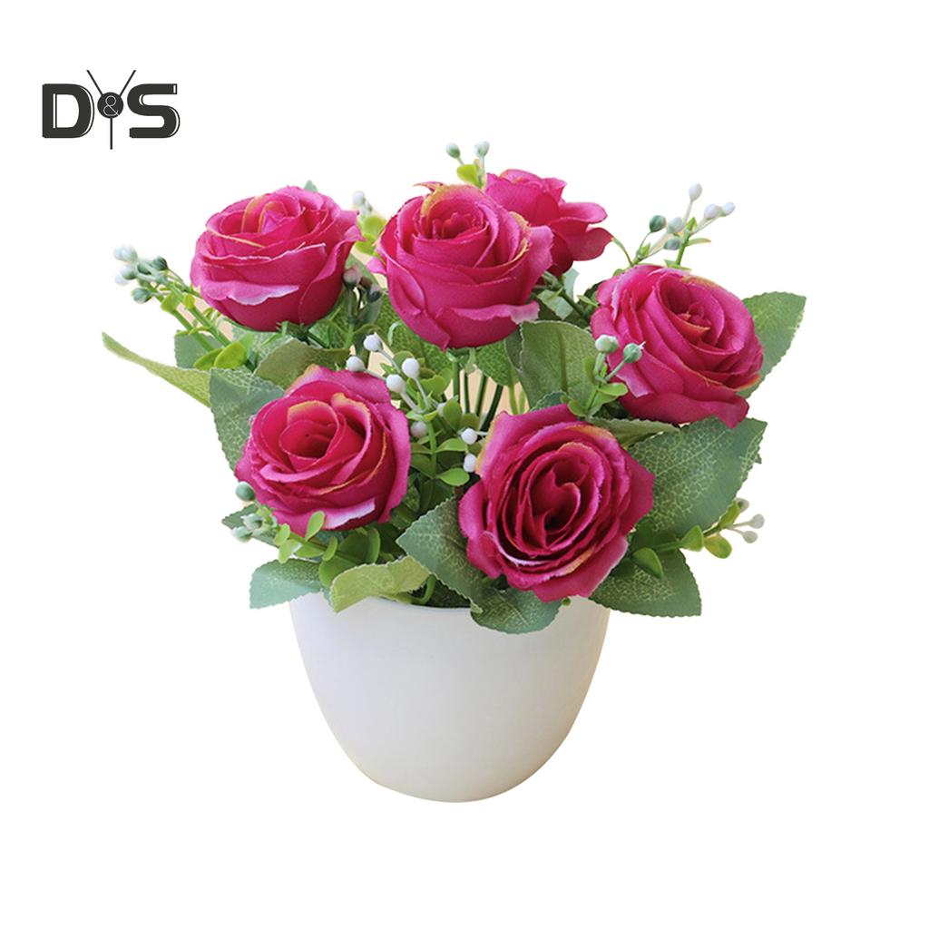 Цветущий букет, искусственный бонсай, искусственный цветок розы, горшок для домашнего сада, вечерние украшения стола