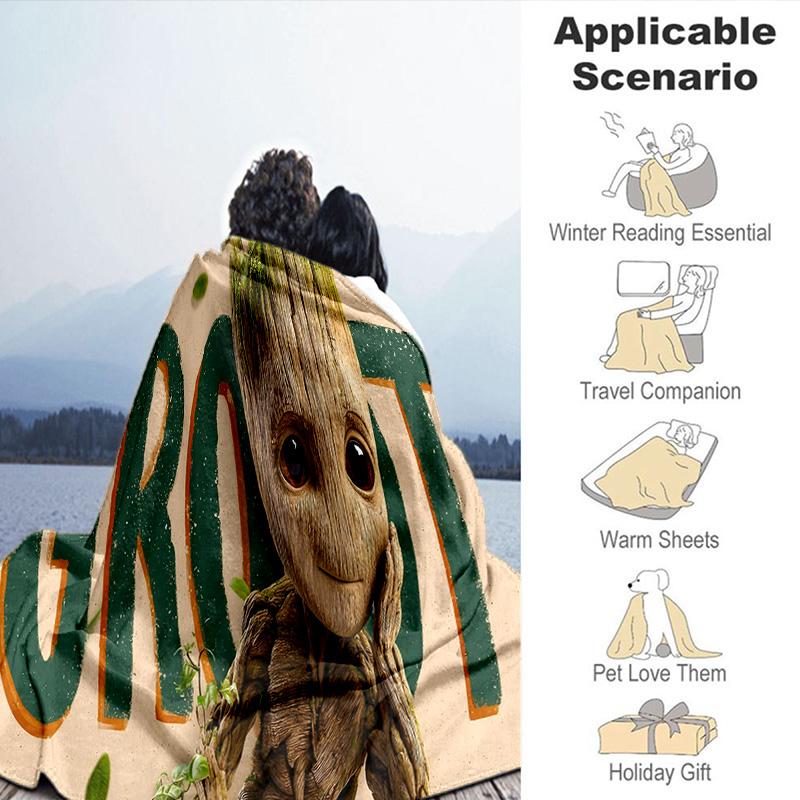 Groot Blanket Flannel Throw for Sofa, Travel, Camping, Livingroom, Office, Chair and Bed Soft and Warm Holiday Birthday gifts