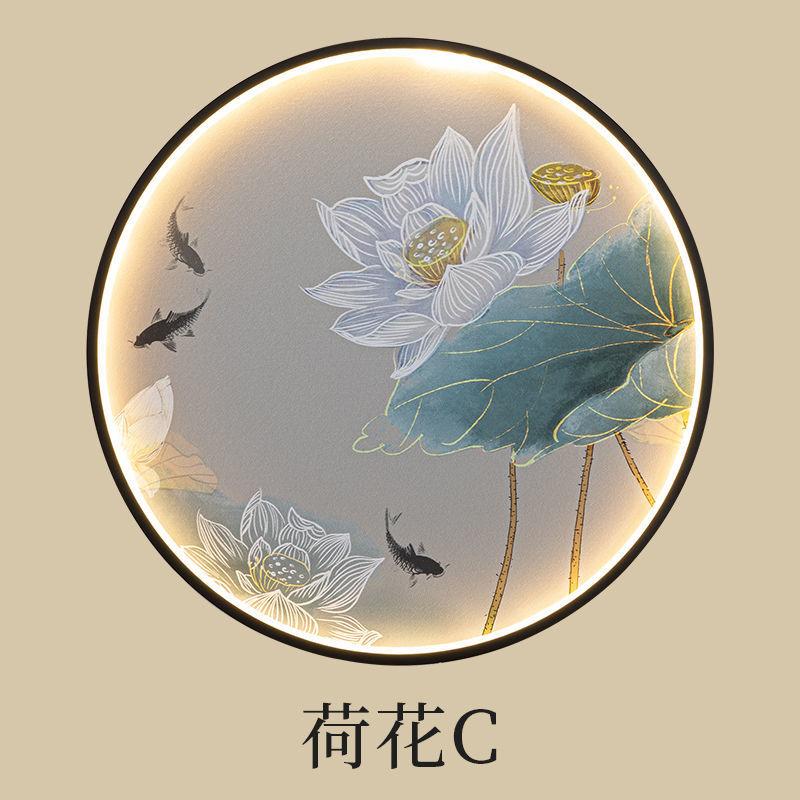 Настенный светильник в китайском стиле для гостиной, украшение со светом, хрустальная фарфоровая фреска, домашний декор, круглый светильник Zen Free Wiring Porch Light