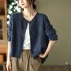 New Spring and Autumn Fashion Simple Round Neck Art Retro Knitted Cardigan Sweater Temperament Commuter Outwear Women's Top