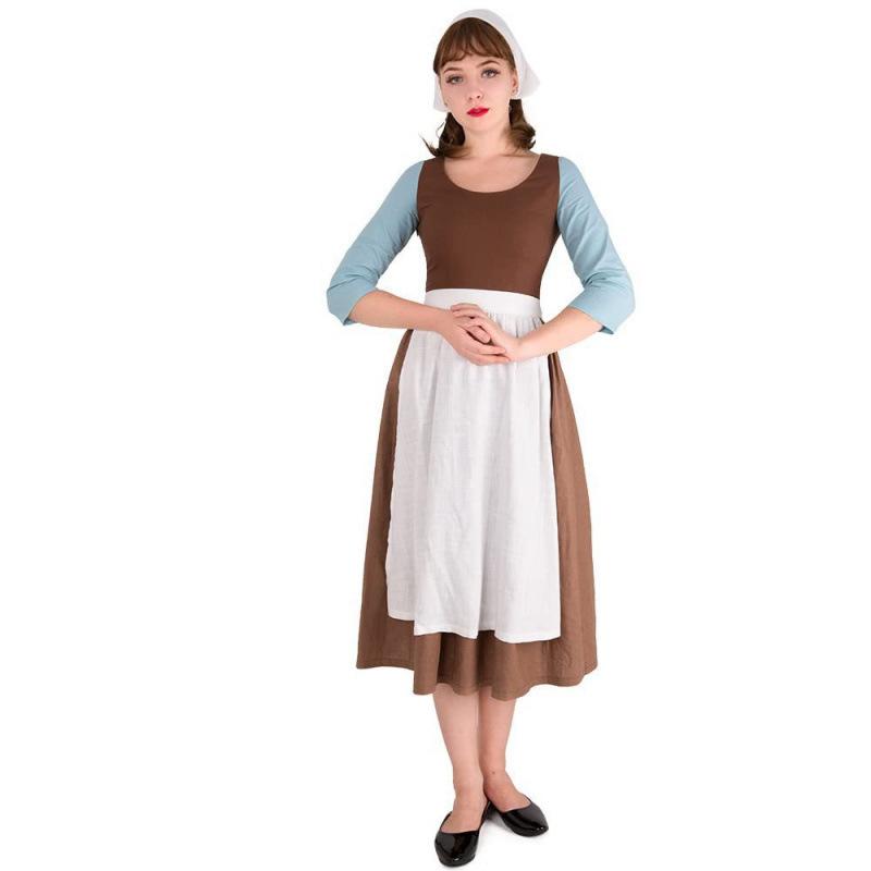 Halloween Themed Party Cinderella Show Costume, Cosplay Maid Dress Brown Dress