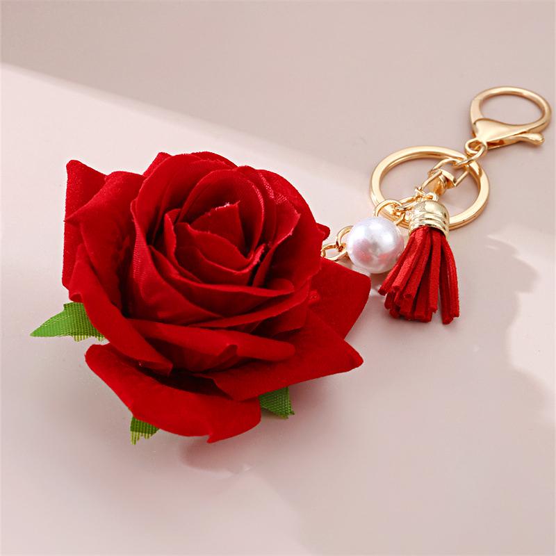 1шт искусственная роза элегантный брелок кулон красный искусственный жемчуг модный металл с кисточкой цветок шарм