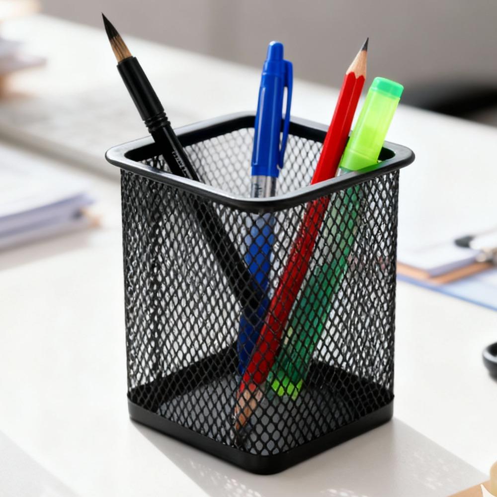 2 pcs Solid Structure Storage Bucket Metal Square Storage Tube Desktop Organizer Office Desktop