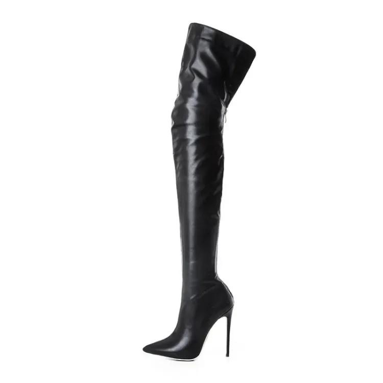 Сексуальные сверхвысокие каблуки Stiletto для вечеринок в клубе, ботфорты, женские узкие эластичные сапоги выше колена, размер 46