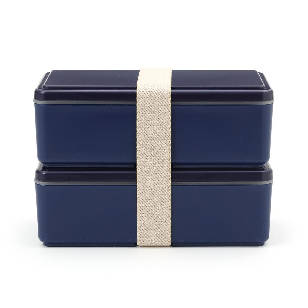 Miyoshi Seisakujyo Square Ice Pack Integrated Square Lunch Box W Lunch Box 2 Tiers Navy X X 12 Cm 1000ml with Partitions Lunch Box for Women and