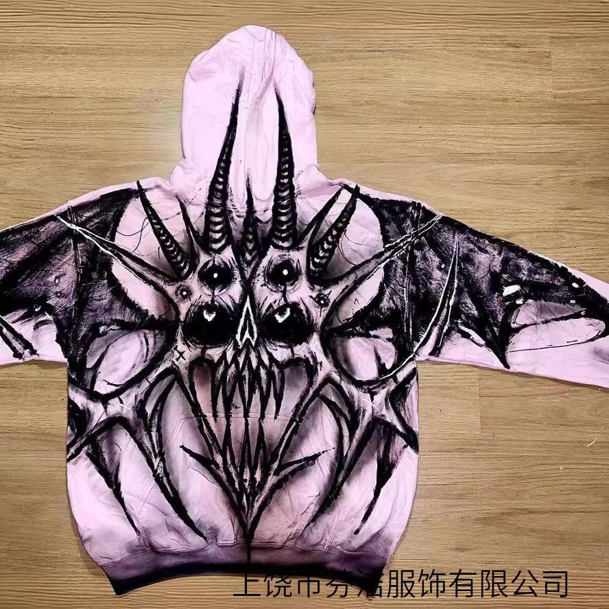 2025 European and American high street retro dark pullover sweater goth retro big 3D printing pattern street wear