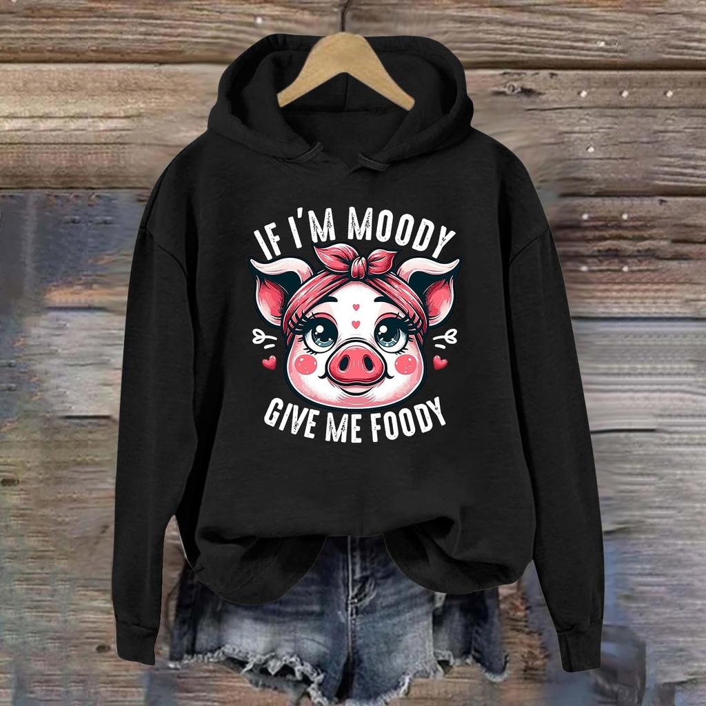 Женская мода легкий длинный рукав пуловер толстовки с капюшоном с карманами графическая толстовка