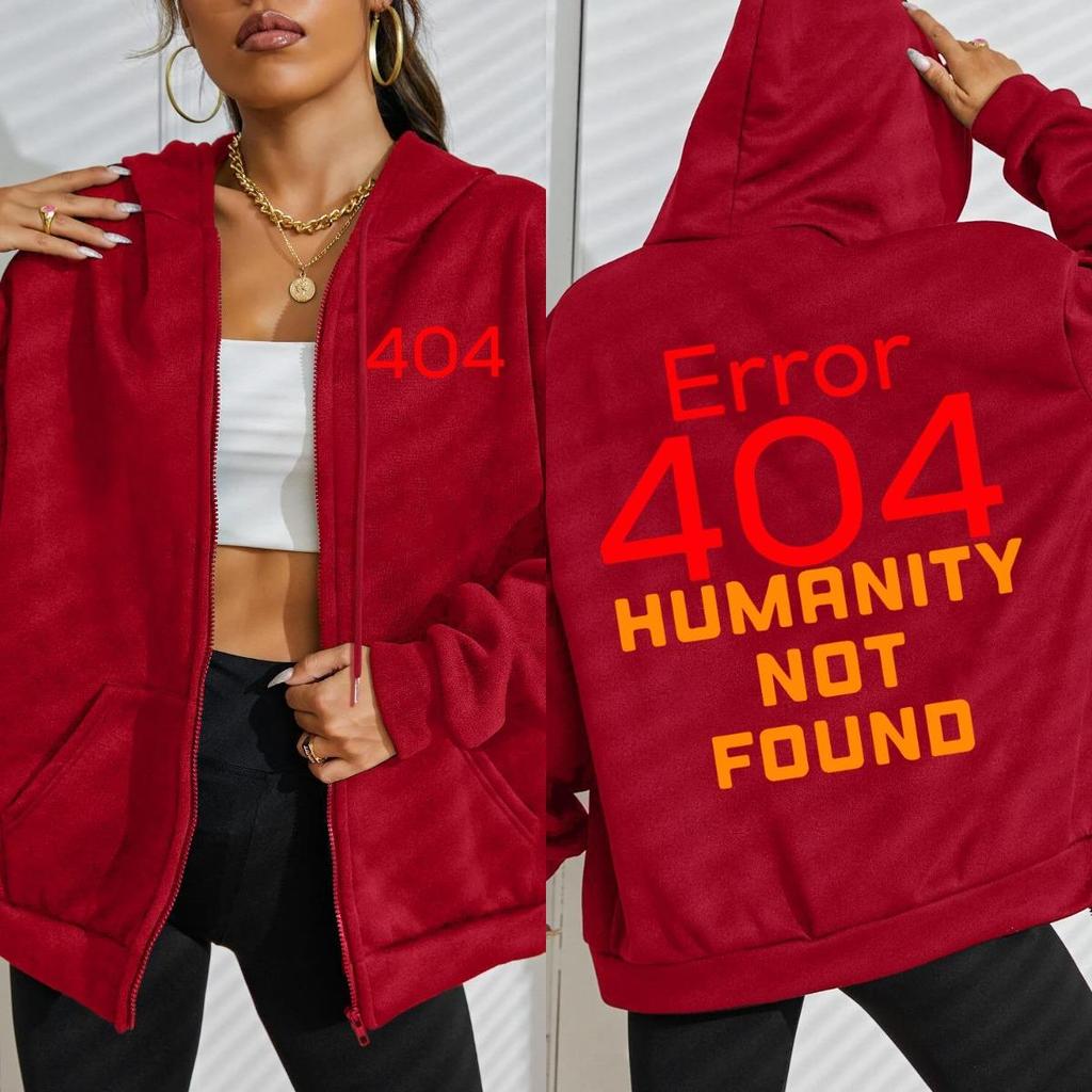 Ошибка 404 Человечество Не Найдено Дизайн Толстовки на Молнии Женская Мода Мягкая Толстовка Осень Оверсайз Спортивная Одежда Свободная