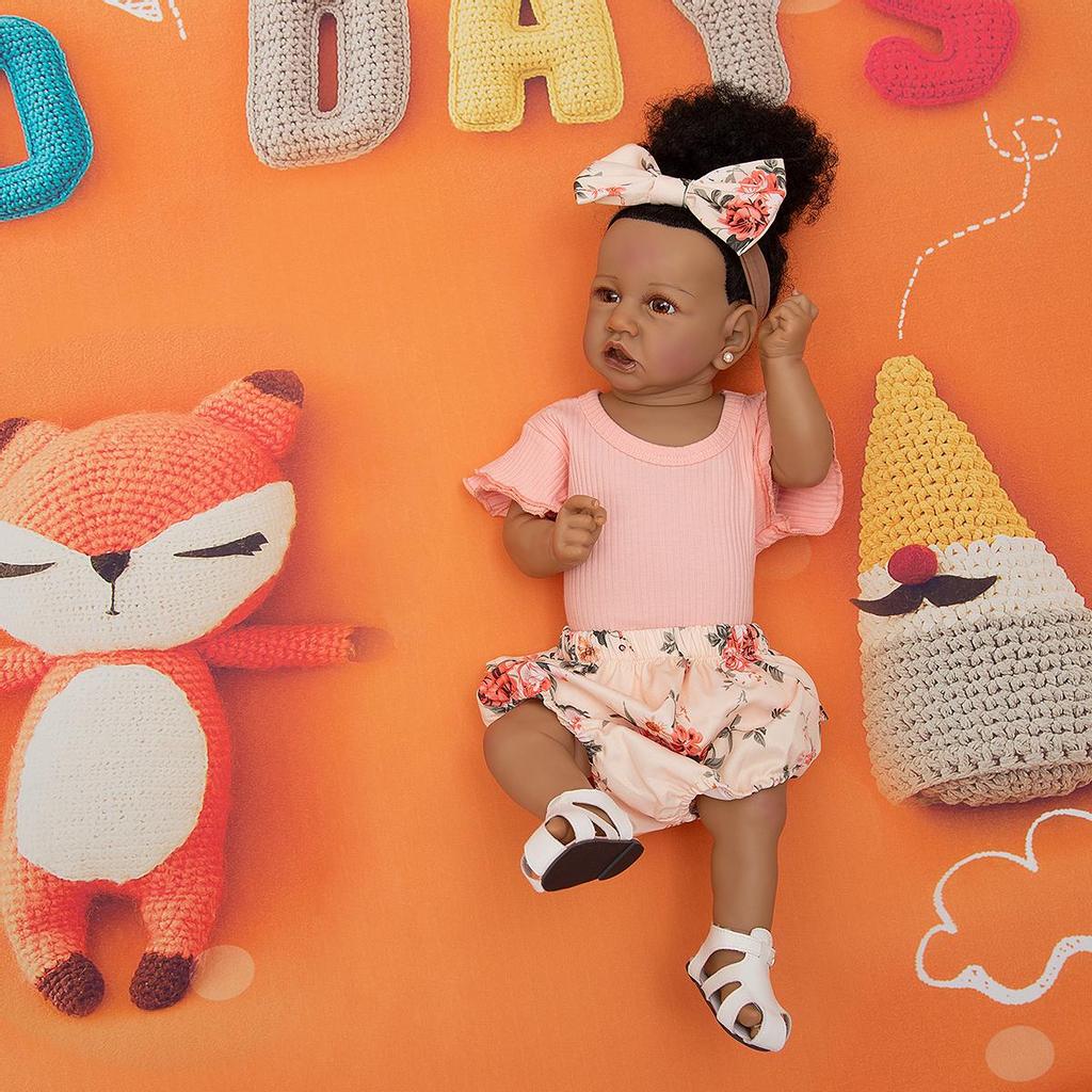Full Body Silicone Africa Black Skin Reborn Baby Dolls 57 CM Real Touch Newborn Toddler Bath Doll Toys Kids Birthday XMAS Gift