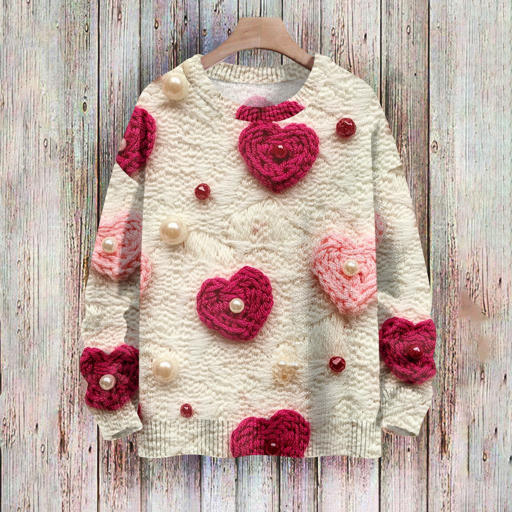 С Днем святого Валентина, толстовки для женщин, вязаный свитер, симпатичная рубашка, осенний свитер с круглым вырезом, топы