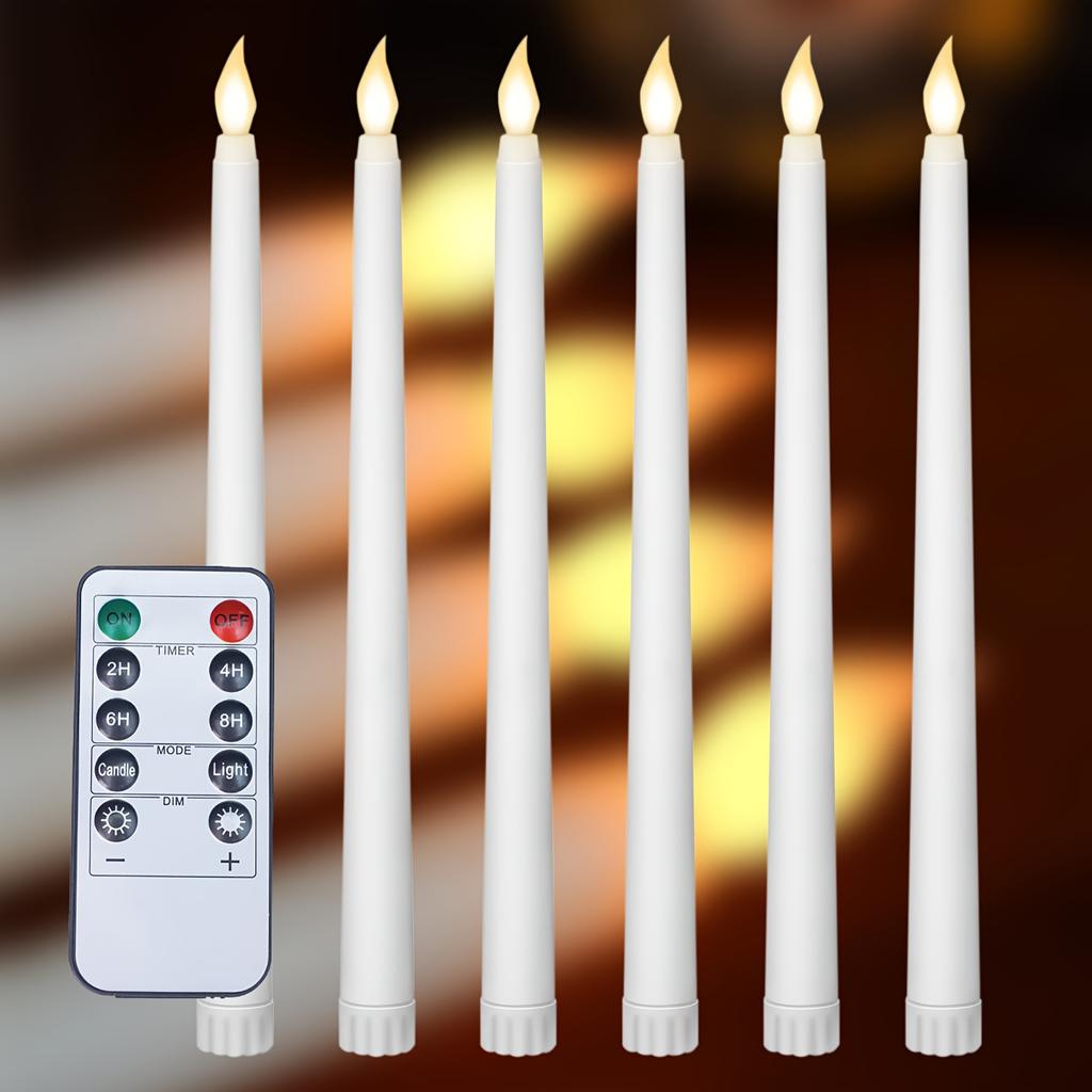 6pack LED Flameless Taper Candles Battery Operated Fake Flickering Candlesticks Electric Long Candles for Wedding Home Decor