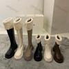 Модные женские зимние новые сапоги до колена из мягкой кожи, женские модные уличные сапоги на толстой подошве, черные длинные сапоги-ботфорты с круглым носком, обувь