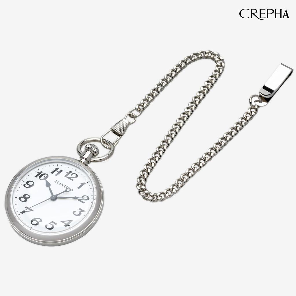 Карманные часы CREPHA для японских Простые Батарея Нержавеющая сталь Белый Серебристый Мужские, Механизм, 50 мм, Дизайн, Работающий, Сталь, Аналоговые, Циферблат, Бизнес,