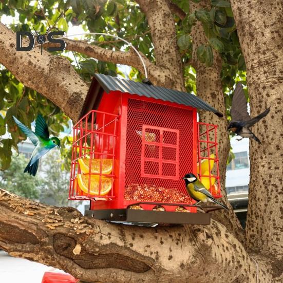 Birds Feeder for Outdoors Hanging Metal Mix Seeds Feeder with Double Suet Cage Outside Wild Birds Feeder for Garden Backyard Decor