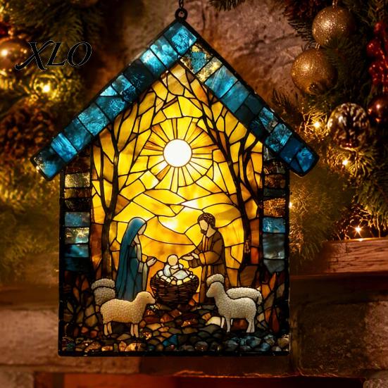 Unique Window Art for Bedroom Nativity Scene Sun Catcher, Stained Glass Effect Acrylic Suncatcher, Decorative Rainbow Prism Hanging Ornament