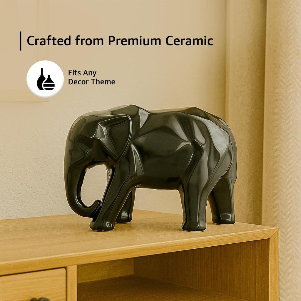 Bold Geometric Elephant Statue | A Modern Masterpiece for Your Space | Statement Décor with a Contemporary Edge – Pack of 1, Black