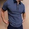 Men's Casual Polka Dot Print Short Sleeve Zipper POLO Shirt T-shirt
