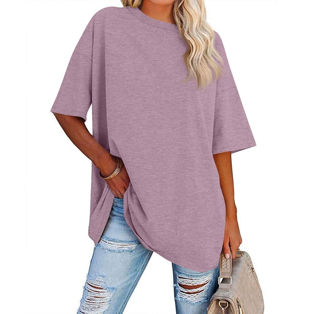 Womens' Fashionable And Casual Solid-color Basic Round-neck Short-sleeved Top