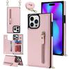 RFID Кошелек на молнии с ремешком, слотами для карт, кожаный чехол для iPhone 15 14 Pro Max 13 12 Mini 11 X XR XS 7 8 Plus, ремешок, чехол через плечо