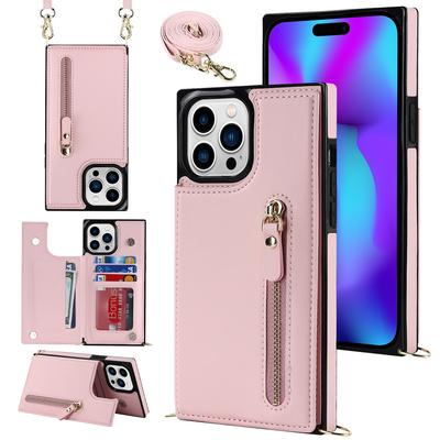 RFID Кошелек на молнии с ремешком, слотами для карт, кожаный чехол для iPhone 15 14 Pro Max 13 12 Mini 11 X XR XS 7 8 Plus, ремешок, чехол через плечо