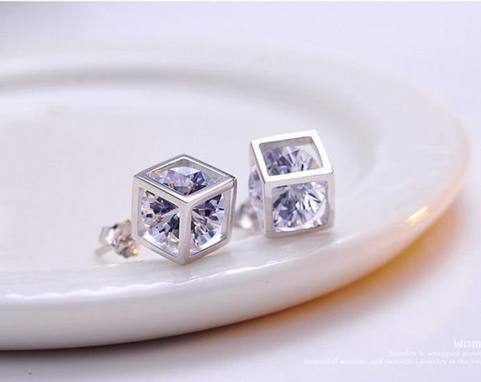 Korean Style 925 Sterling Silver Love Window Cubic Zirconia Stud Earrings