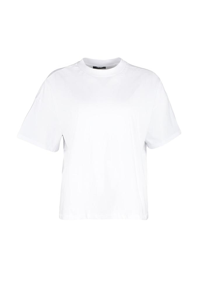 Женская базовая трикотажная футболка больших размеров в рубчик с широким воротником темно-синего цвета больших размеров