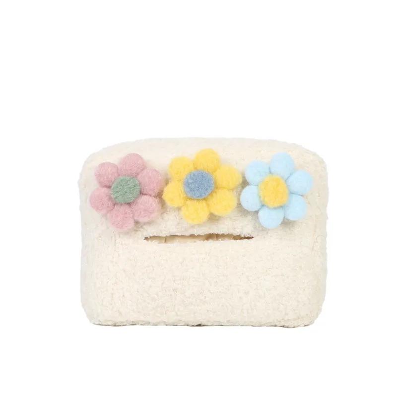Cute Cartoon Plush Color Flowers Car Headrest Tissue Box Paper Tower Holder Auto Visor Hanging Organizer Styling Car Accessories