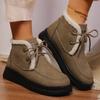 Модные Ретро Флисовые Толстые Теплые Ботильоны Женские На Шнуровке Платформа Снежные Ботинки Женские Зимние Из ПУ Кожи Короткие Плюшевые Ботильоны Женские