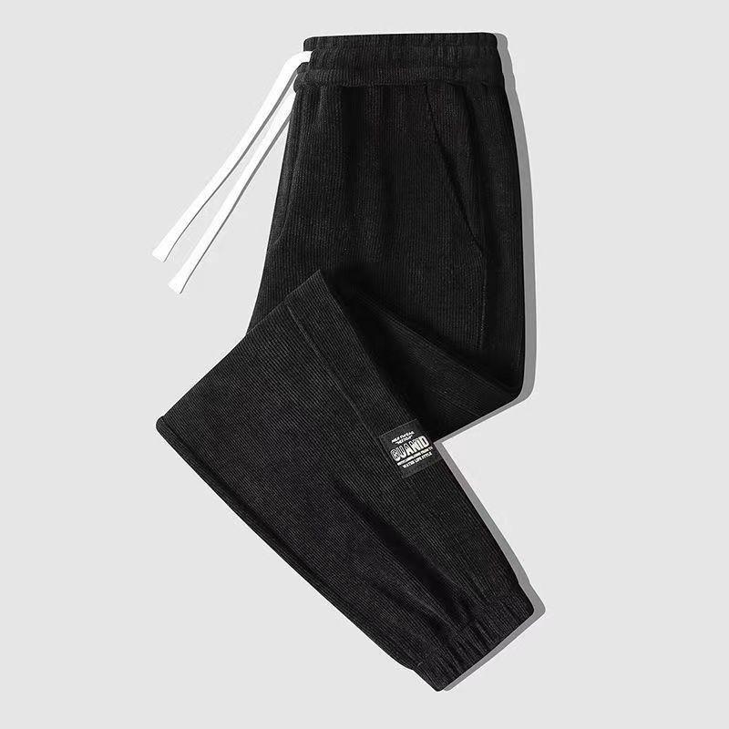 Men's Plus Velvet Corduroy Sweatpants - American Loose Fit with Cuffs for Autumn and Winter