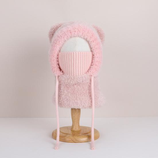 Детская шапка плюшевая с ушками медведя, теплая, ветрозащитная, зимняя, с защитой лица и функцией шейного платка, вертикальный головной убор