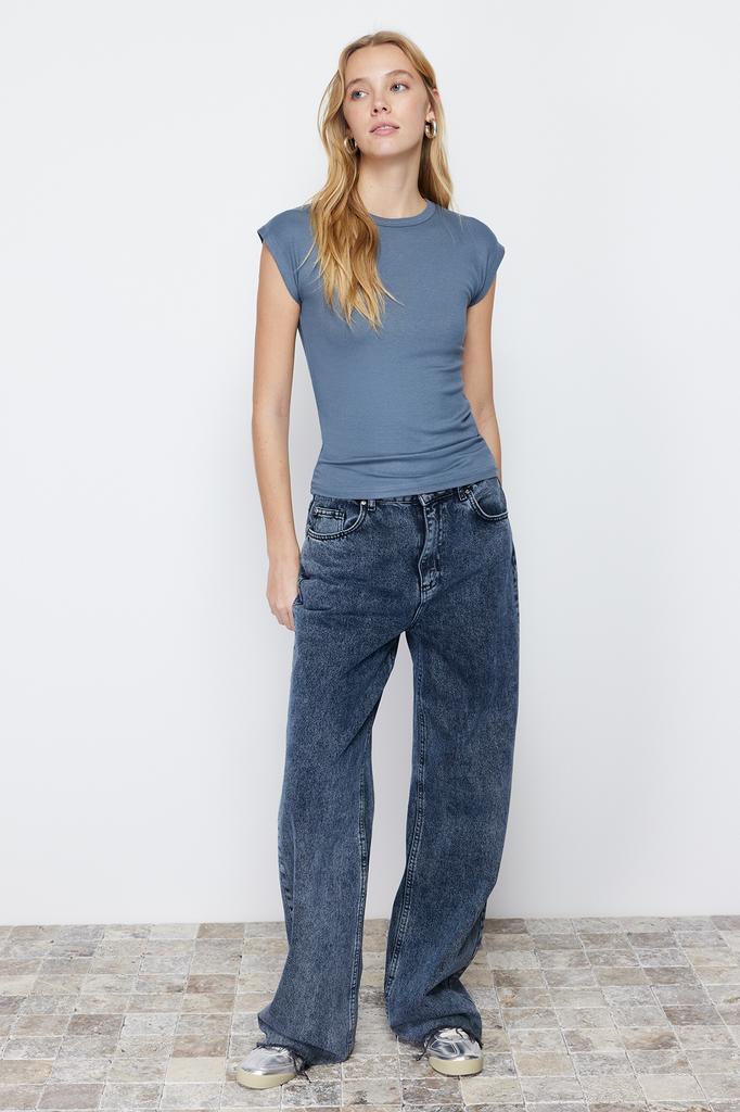 Women's Fashion Blouse Crew Neck Short Black Backless Tie Detailed Ribbed Flexible Knitted Blouse