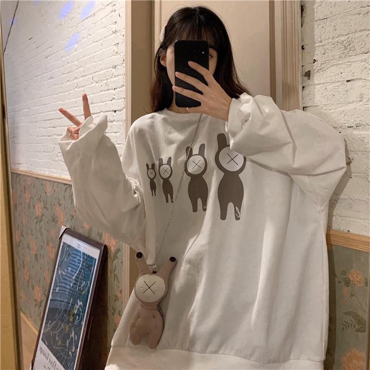Women’s 2026 Korean Style Loose Hoodie – Long Sleeve, Versatile Round Neck Jacket for Spring/Autumn