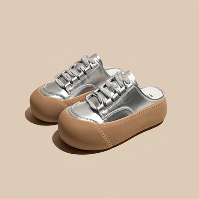 Баотоу полутапочки женские летние для улицы 2025 новые однопедальные ленивые туфли без каблука ретро маффин толстая подошва туфли