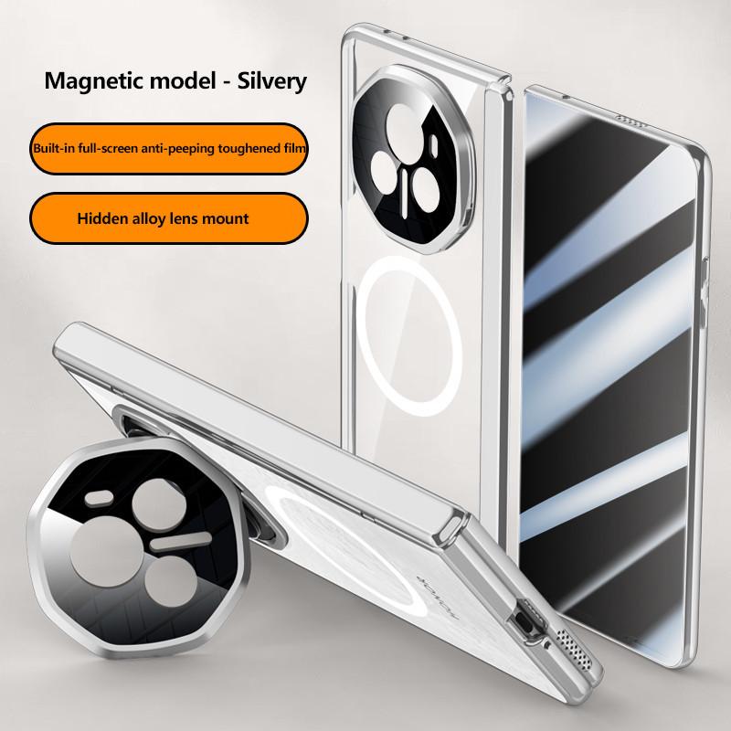 Electroplated Hinge Transparent Phone Case for Honor Magic V3 Metal Lens Holder with Tempered Film Shockproof Holder Business Cover
