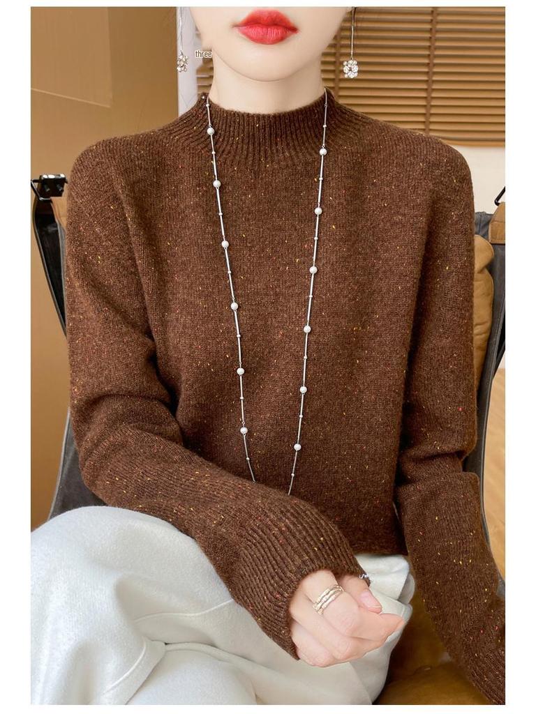 Элегантный пуловер для женщин в стиле Advanced Style, бесшовный, полувысокий воротник, 100% чистая шерсть