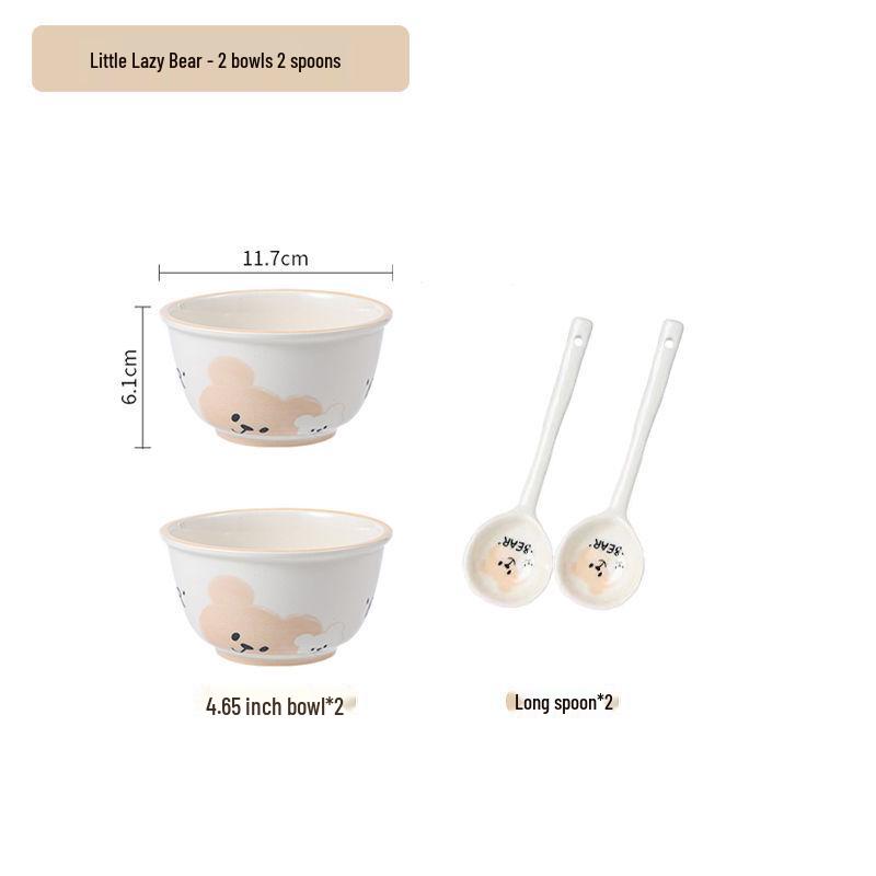 Милый кремовый керамический набор из миски и тарелки: Стильная подглазурная посуда для риса и овощей