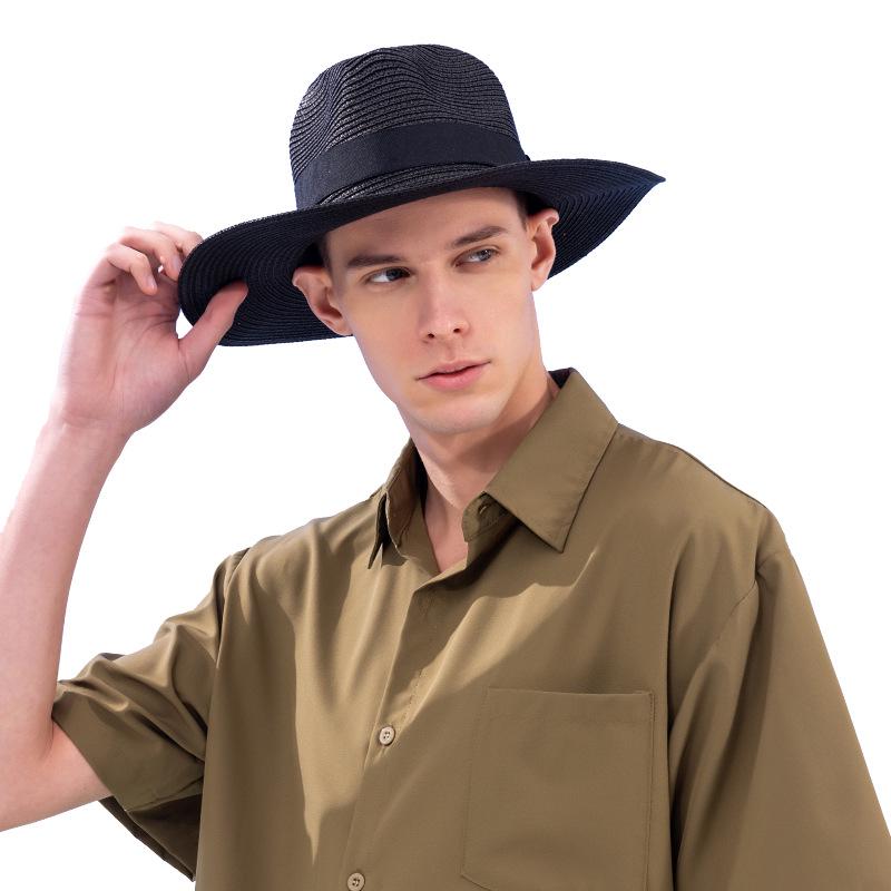 Складная шляпа от солнца из рафии Панама с широкими полями и квадратной пряжкой - Дышащая, защита от УФ-лучей для улицы