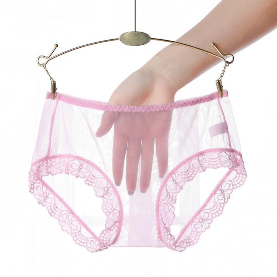 Women Panties Mid Waist Breathable Stretch Soft See-through Floral Lace Sexy