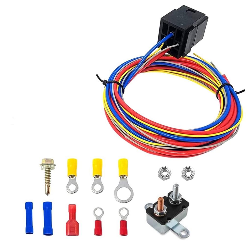 Universal Electric Fan Radiator Fuel Pump Harness Wiring Relays Kit 30A Relays Circuit Breaker Crimp Terminal & Hardware