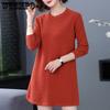 Mid-length Sweater Dress Solid Color Loose Knitted Sweater for Women Casual Long-sleeved Pullover Autumn and Winter