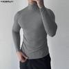 S-5XL Men Long Sleeve Ribbed Fitted Pullover Tops Autumn Spring Undershirts